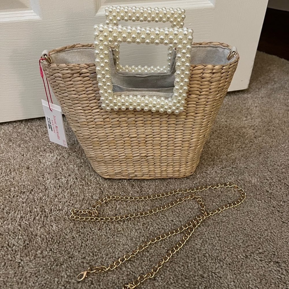 NWT Isaac Mizrahi Rattan and Pearl Bag